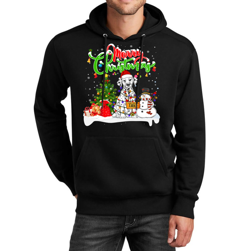 Dalmatian Dog Xmas Lighting Matching Santa Dalmatian Dog Wearing Chris Unisex Hoodie by AURRADILLARD | Artistshot