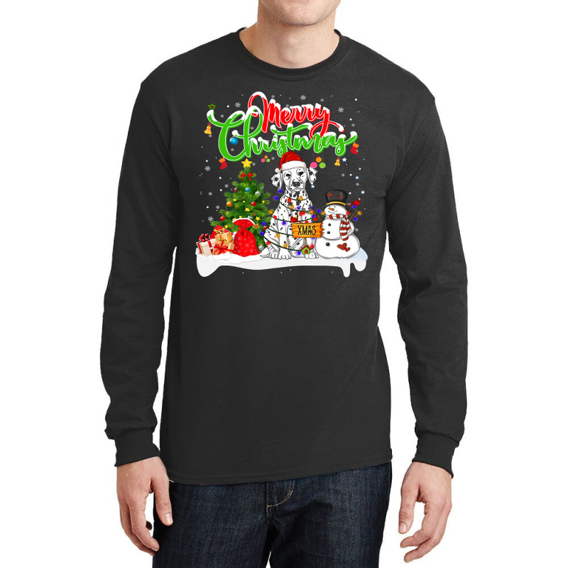 Dalmatian Dog Xmas Lighting Matching Santa Dalmatian Dog Wearing Chris Long Sleeve Shirts by AURRADILLARD | Artistshot