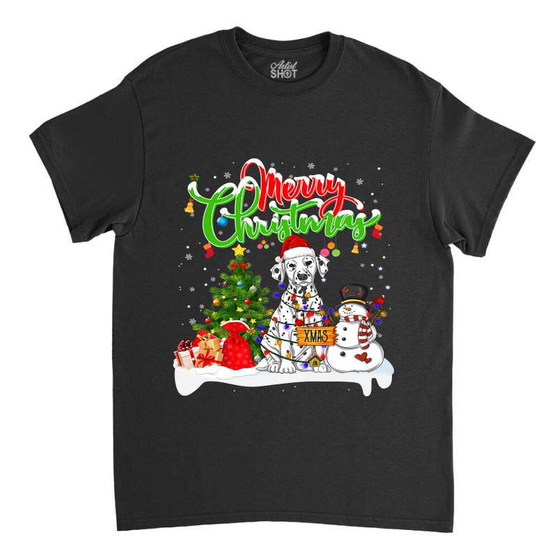 Dalmatian Dog Xmas Lighting Matching Santa Dalmatian Dog Wearing Chris Classic T-shirt by AURRADILLARD | Artistshot