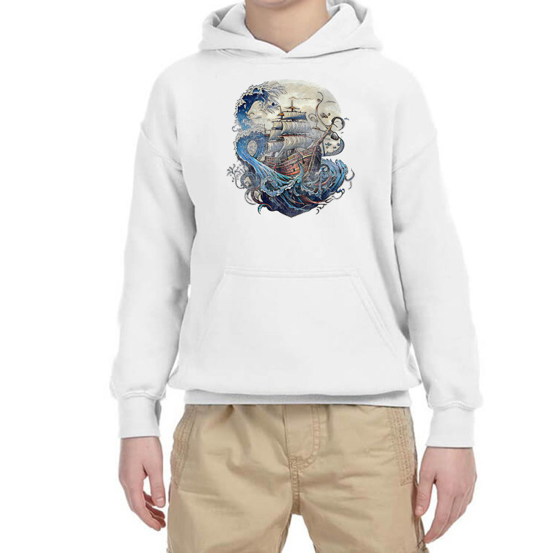 Giant Octopus Pirate Vintage Kraken Ship Sailing Squid T Shirt Youth Hoodie | Artistshot