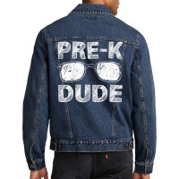 Trending Kids Pre-k Dude First Day Of Preschool Back To School Men Denim Jacket | Artistshot