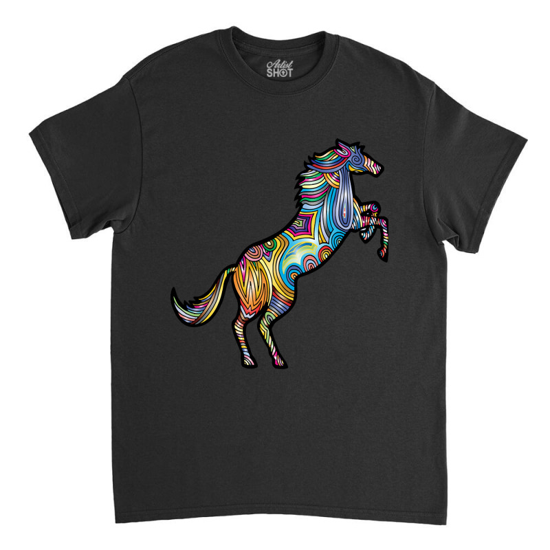 Hot Trend Colourful Jumping Horse In Stripy Pattern Design Classic T-shirt | Artistshot