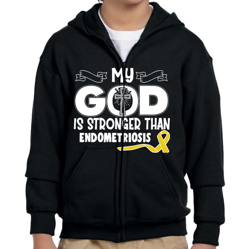 Limited Edition Endometriosis Awareness My God Is Stronger Than - In T Youth Zipper Hoodie | Artistshot