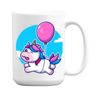 Limited Edition Cute Unicorn Floating With Balloon Cartoon 15 Oz Coffee Mug | Artistshot