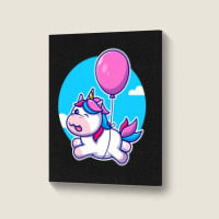 Limited Edition Cute Unicorn Floating With Balloon Cartoon Portrait Canvas Print | Artistshot