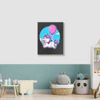 Limited Edition Cute Unicorn Floating With Balloon Cartoon Portrait Canvas Print | Artistshot