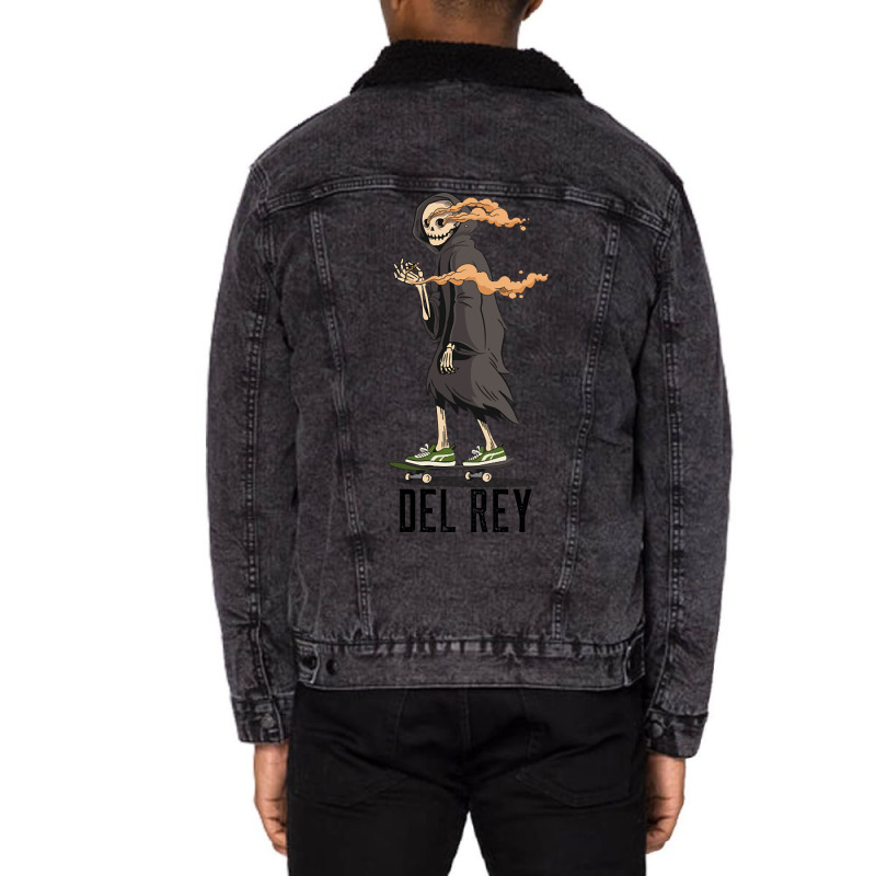 Trending Del Rey Los Angeles California, Skeleton On A Skateboard Smok Unisex Sherpa-Lined Denim Jacket by Box Bingham | Artistshot