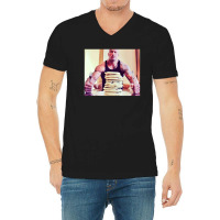 Dwayne The Rock Johnson Eating Blueberry Pancakes Poster V-neck Tee | Artistshot