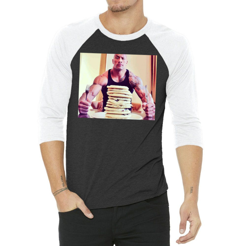 Dwayne The Rock Johnson Eating Blueberry Pancakes Poster 3/4 Sleeve Shirt by AbeaJuanje | Artistshot