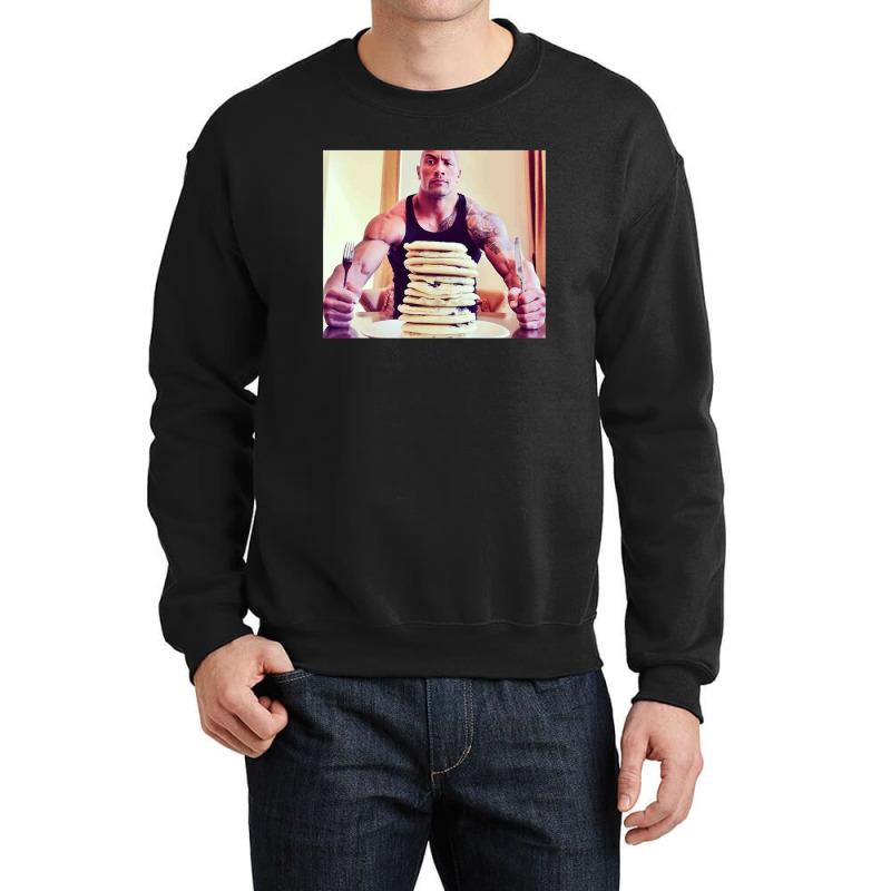 Dwayne The Rock Johnson Eating Blueberry Pancakes Poster Crewneck Sweatshirt by AbeaJuanje | Artistshot