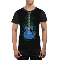 Blue Semihollow Electric Guitar Flowering Vines Graphic T-shirt | Artistshot