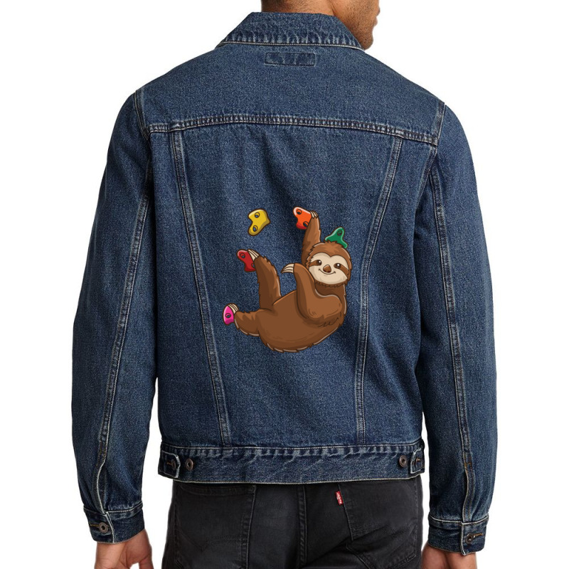 Funny Rock Climbing Sloth Bouldering Wall Climb Men Denim Jacket | Artistshot