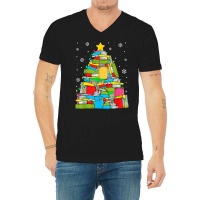 Library Christmas Tree Librarian X Mas Lights Book Lover T Shirt V-neck Tee | Artistshot