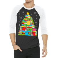 Library Christmas Tree Librarian X Mas Lights Book Lover T Shirt 3/4 Sleeve Shirt | Artistshot