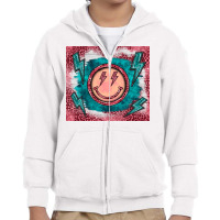 Western Lightning Bolt Smiling Face Turquoise Youth Zipper Hoodie | Artistshot