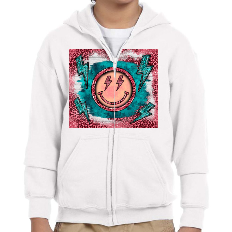 Western Lightning Bolt Smiling Face Turquoise Youth Zipper Hoodie by BarkalooDesign | Artistshot