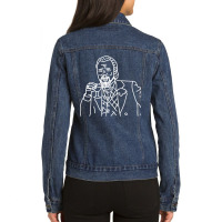 Limited Edition White Line Laughing Leo Drinking Wine Meme Ladies Denim Jacket | Artistshot