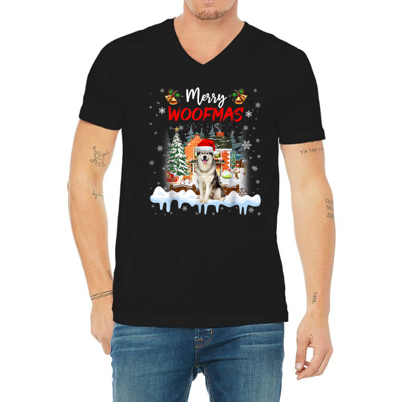 Merry Woofmas Alaskan Malamute Christmas Tree Dog Lover Xmas T Shirt V-neck Tee | Artistshot