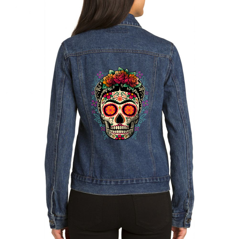 Frida Calavera Ladies Denim Jacket by NicholetteJeanHastings | Artistshot