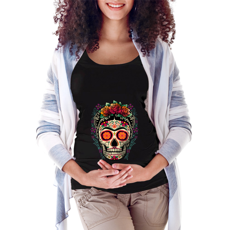 Frida Calavera Maternity Scoop Neck T-shirt by NicholetteJeanHastings | Artistshot