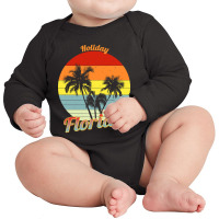 Hot Trend Holiday Florida Retro Tropical Palm Trees Vacation Long Sleeve Baby Bodysuit | Artistshot