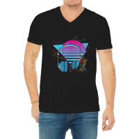 80s Art Vaporwave Aesthetic Headphones Synthwave Retro Music Classic V-neck Tee | Artistshot