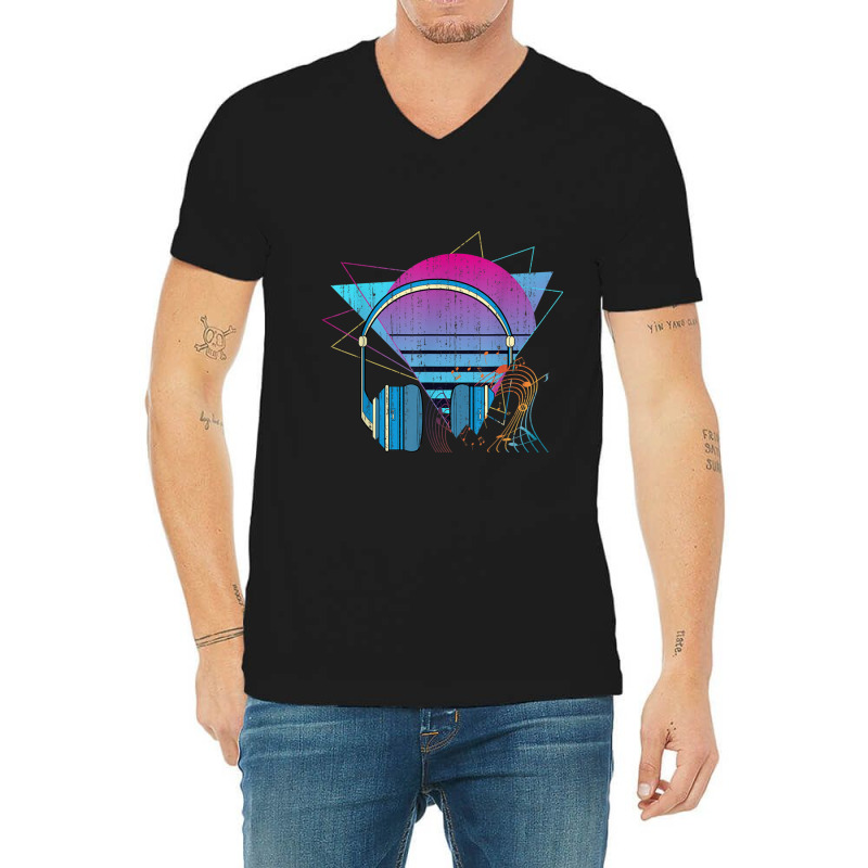 80s Art Vaporwave Aesthetic Headphones Synthwave Retro Music Classic V-neck Tee | Artistshot