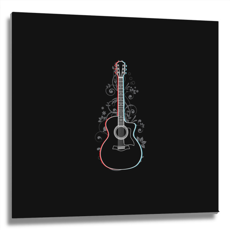 Acoustic Guitar 3d Outline Flowering Vines 1 Metal Print Square | Artistshot