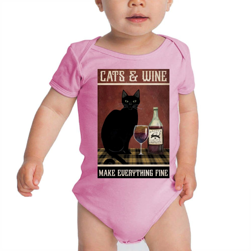 Cat And Wine Make Everithing Fine Poster Vintage Baby Bodysuit | Artistshot