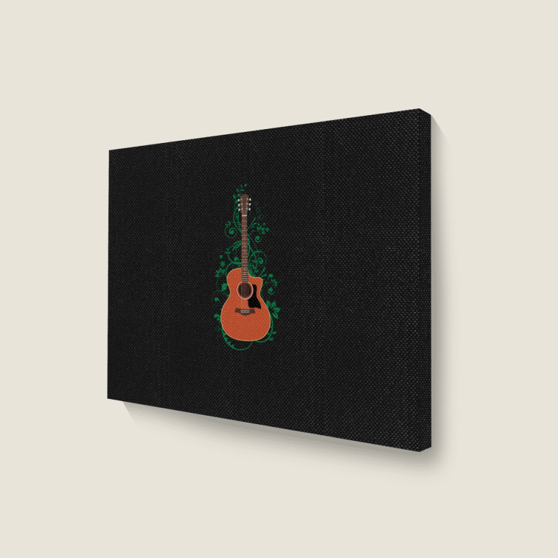 Mahogany Auditorium Acoustic Guitar Flowering Vines 1 Landscape Canvas Print | Artistshot