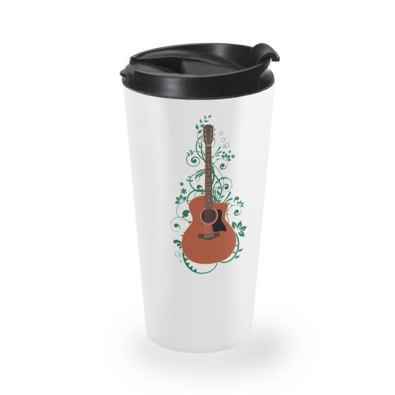 Mahogany Auditorium Acoustic Guitar Flowering Vines 1 Travel Mug | Artistshot