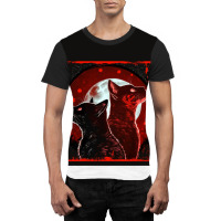 Red And Black Cats Howling At The Moon V2 Red No28   Collection   Cats Graphic T-shirt | Artistshot