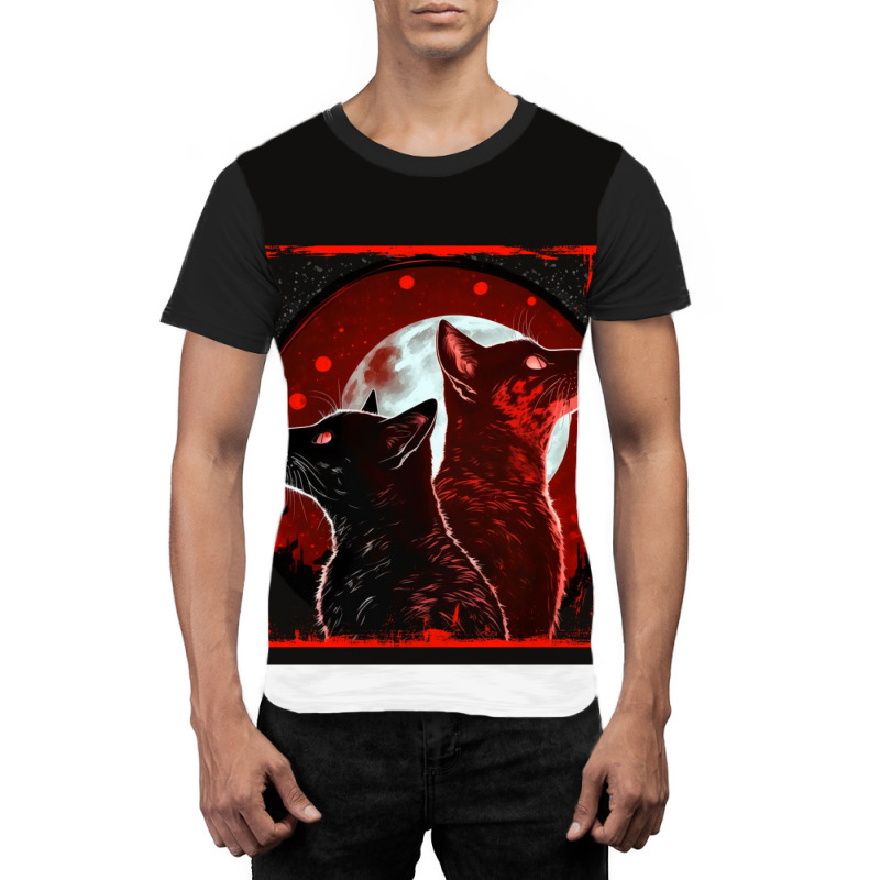 Red And Black Cats Howling At The Moon V2 Red No28   Collection   Cats Graphic T-shirt by ninvemroweh3 | Artistshot