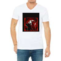 Red And Black Cats Howling At The Moon V2 Red No28   Collection   Cats V-neck Tee | Artistshot