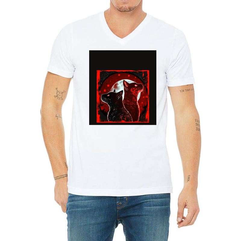 Red And Black Cats Howling At The Moon V2 Red No28   Collection   Cats V-Neck Tee by ninvemroweh3 | Artistshot