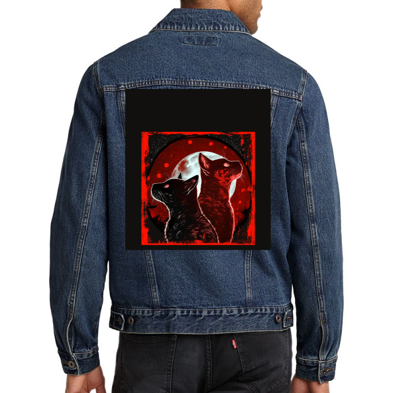 Red And Black Cats Howling At The Moon V2 Red No28   Collection   Cats Men Denim Jacket by ninvemroweh3 | Artistshot