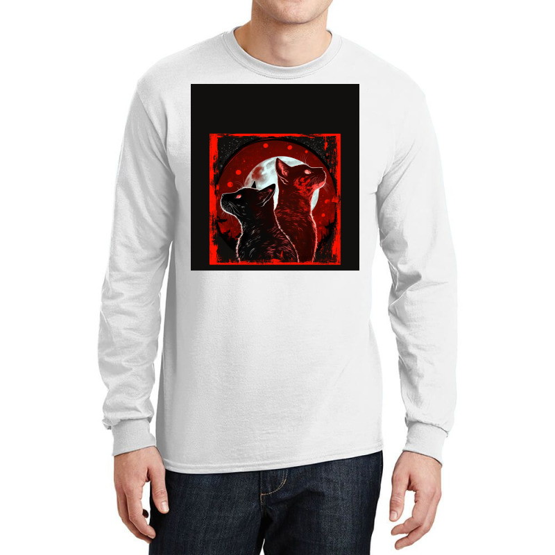 Red And Black Cats Howling At The Moon V2 Red No28   Collection   Cats Long Sleeve Shirts by ninvemroweh3 | Artistshot