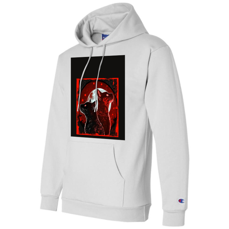 Red And Black Cats Howling At The Moon V2 Red No28   Collection   Cats Champion Hoodie by ninvemroweh3 | Artistshot