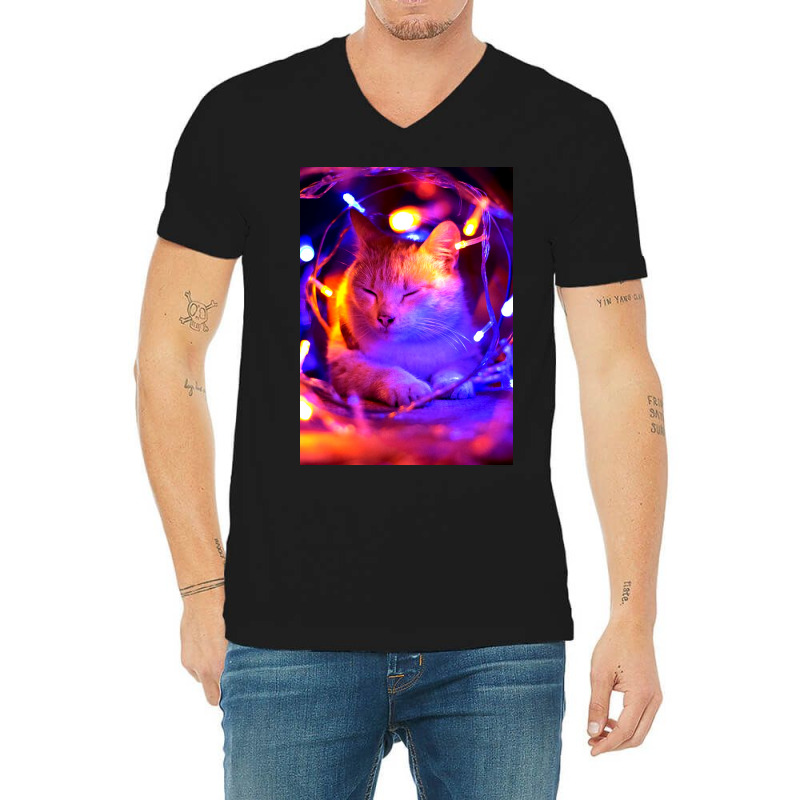 Cat Lightning Poster Art Poster Humor V-neck Tee | Artistshot