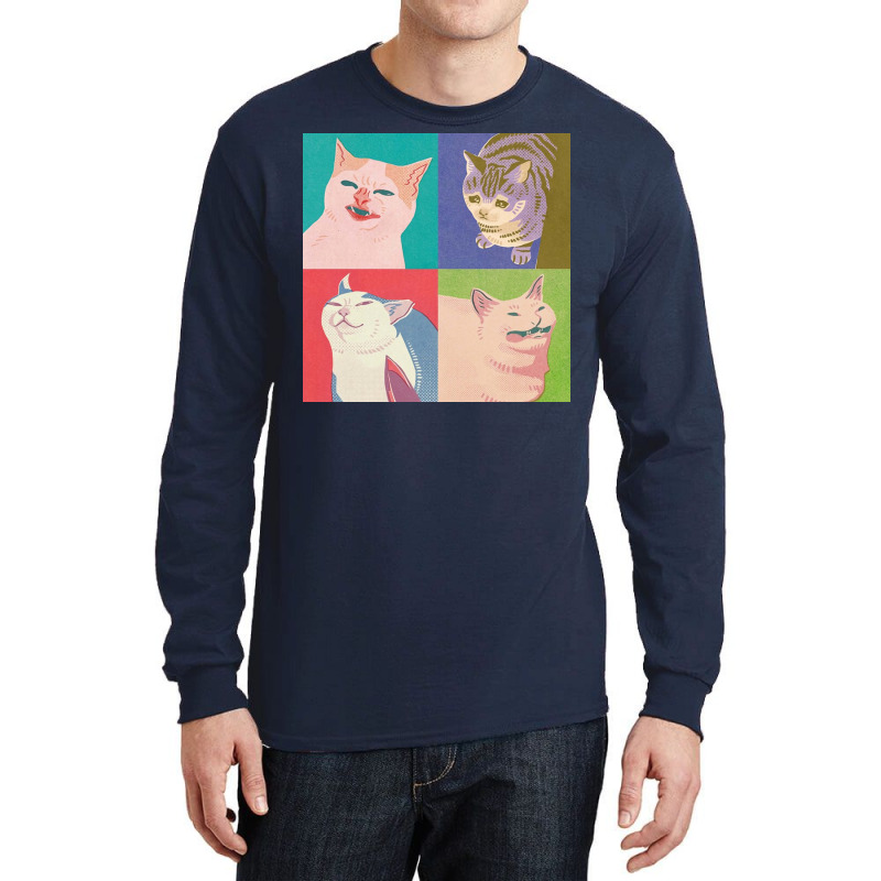 Four Funny Meme Cats Poster Trending Long Sleeve Shirts by nduettstruiki | Artistshot