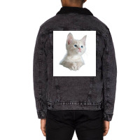 Cat Poster Blue Yellow Unisex Sherpa-lined Denim Jacket | Artistshot