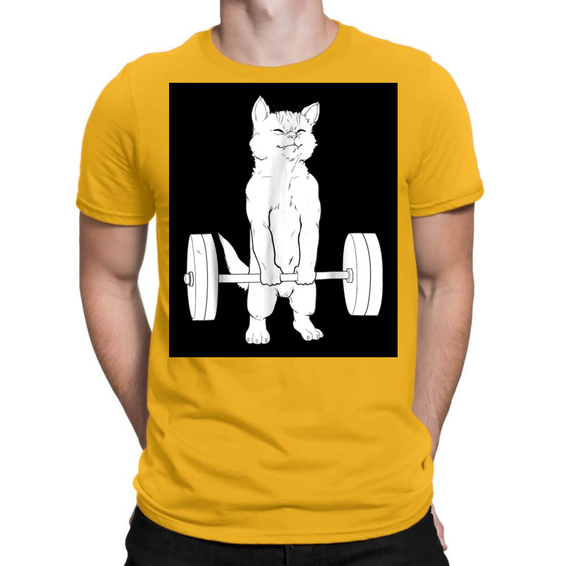 Cat Weightlifting Poster Blue T-Shirt by globossterkyc | Artistshot