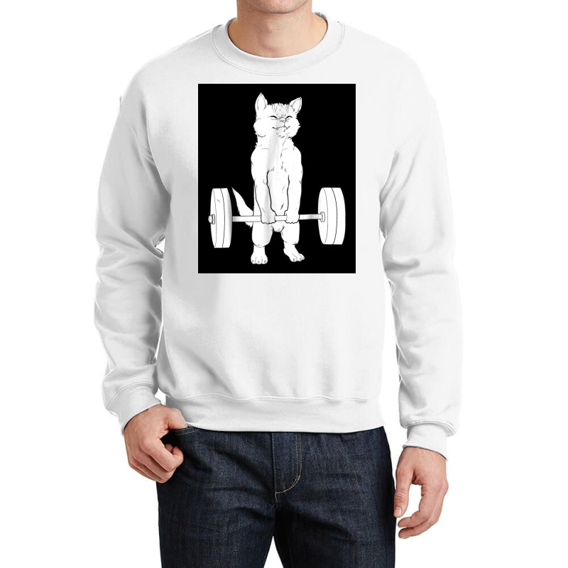 Cat Weightlifting Poster Blue Crewneck Sweatshirt by globossterkyc | Artistshot