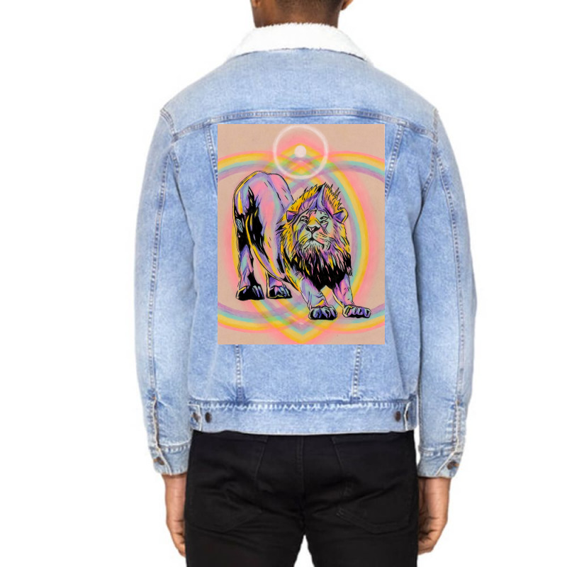 Look At This Rainbow Lion Poster Red Unisex Sherpa-Lined Denim Jacket by nduettstruiki | Artistshot