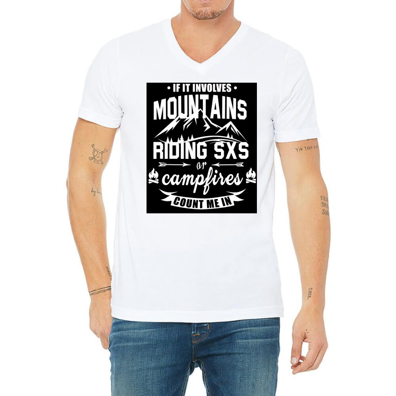 Mountains Riding Sxs Campfires Poster Blue V-Neck Tee by nduettstruiki | Artistshot