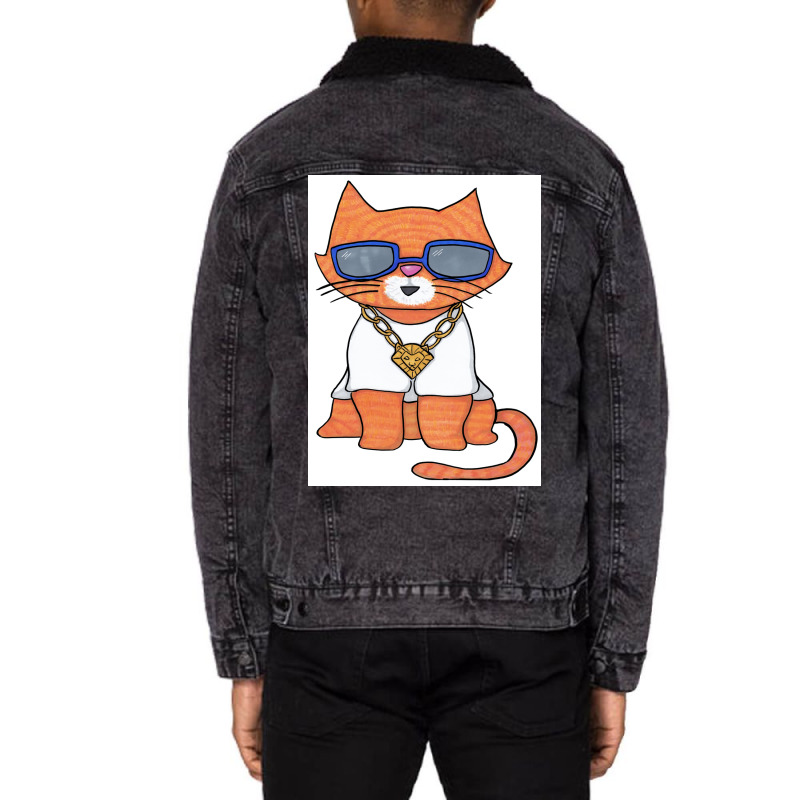 Cool Cat Poster Green Unisex Sherpa-Lined Denim Jacket by globossterkyc | Artistshot