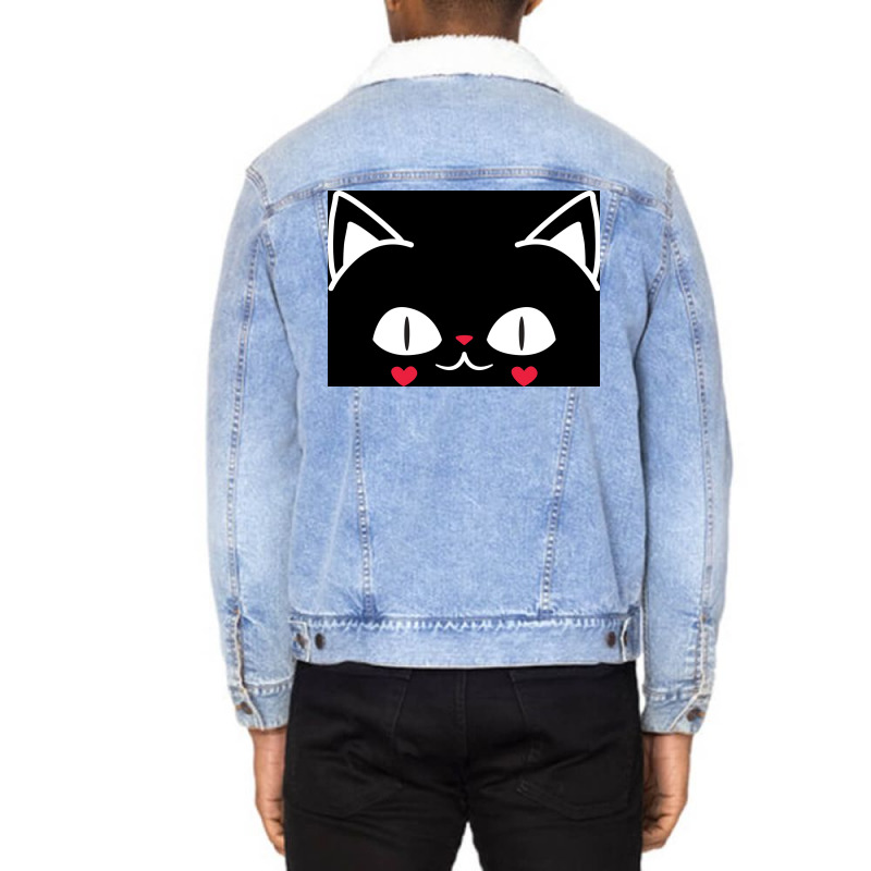 Of Black And Pink Cat Face Cute Cat Lover Poster Unisex Sherpa-lined Denim Jacket | Artistshot