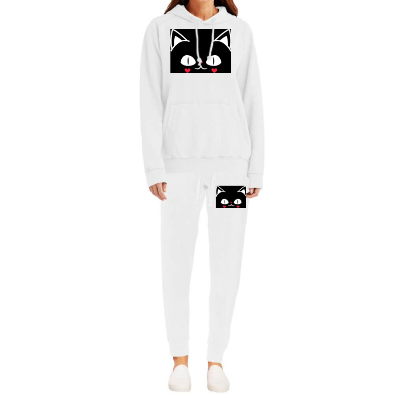 Of Black And Pink Cat Face Cute Cat Lover Poster Hoodie & Jogger Set | Artistshot