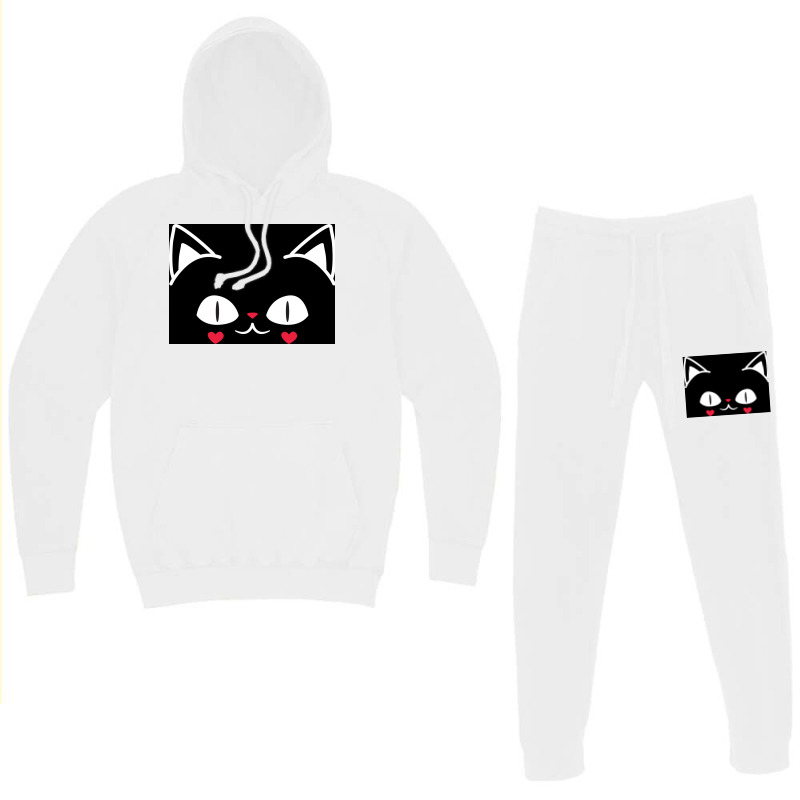 Of Black And Pink Cat Face Cute Cat Lover Poster Hoodie & Jogger Set | Artistshot