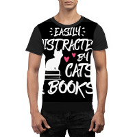 Easily Distracted By Cats And Books Poster Green Graphic T-shirt | Artistshot